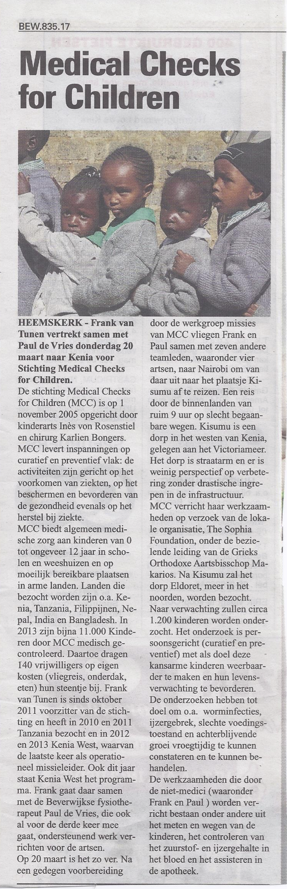 Artikel Frank van Tunen Kenia West missie